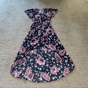 Black & Pink Floral Maxi Dress XS